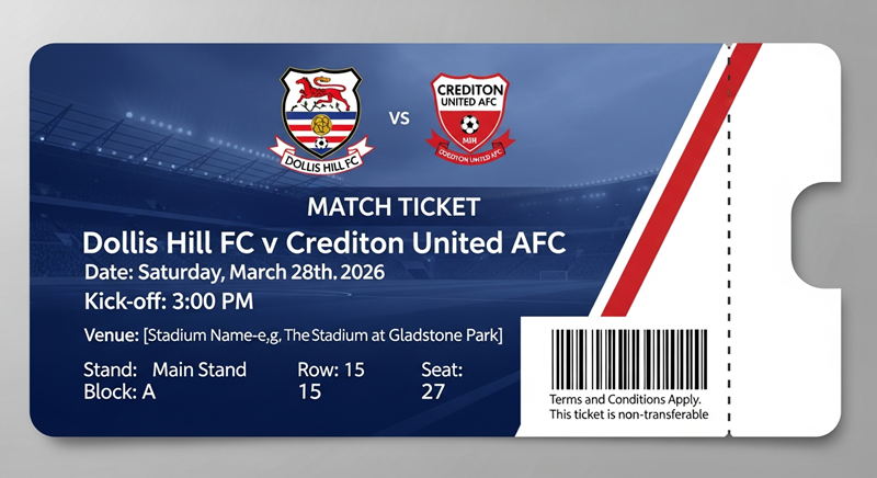 Ticket - Dollis Hill FC v Crediton United AFC